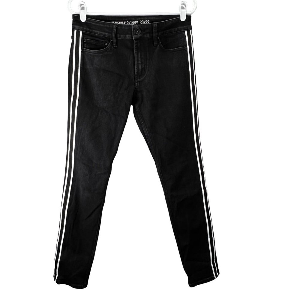 HT Denim Black Skinny Jeans White Taping Stripes size 30x32 Men Hot Topic